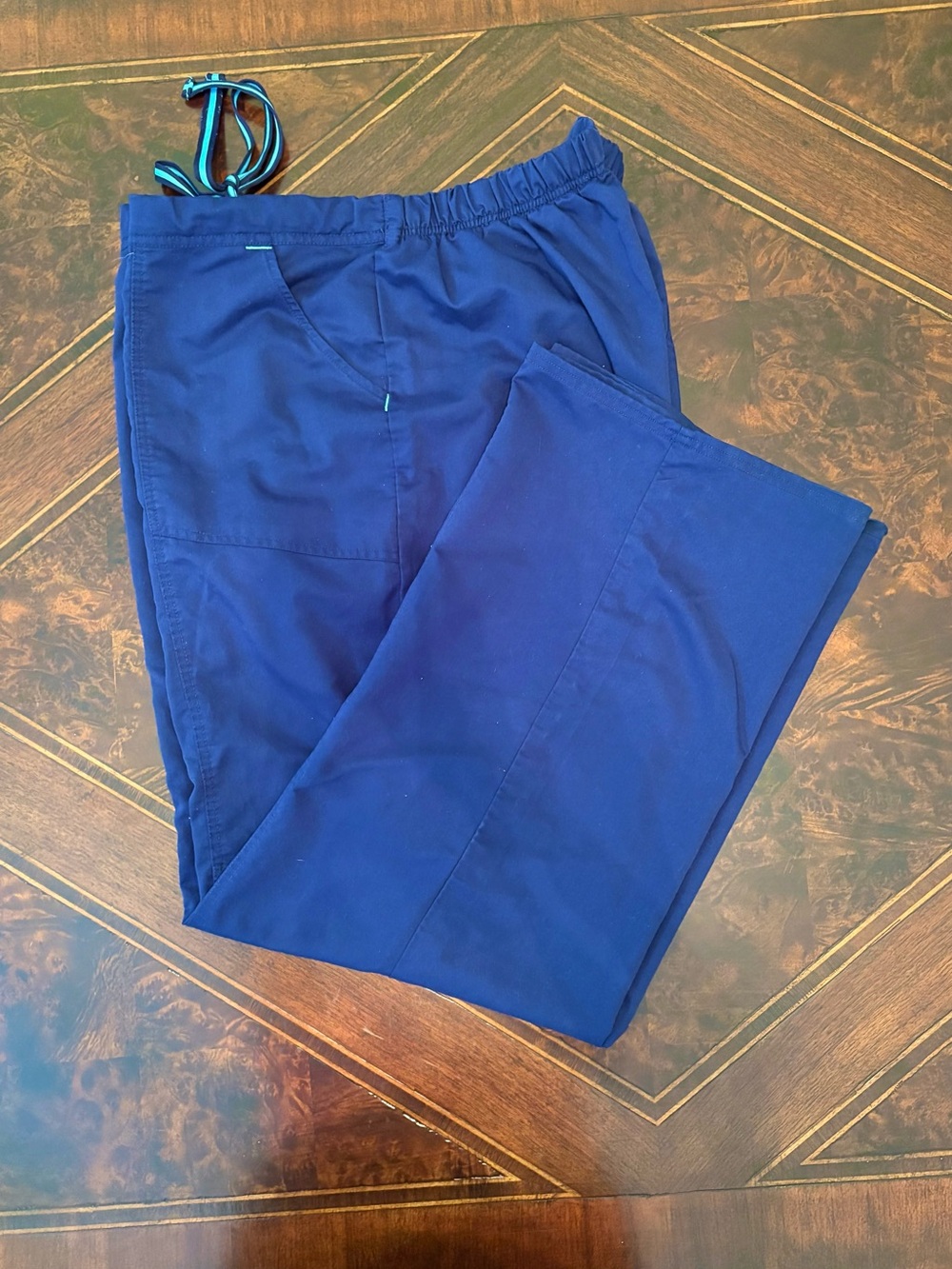 Women Elastic Waist Navy Blue Drawstring Pants 2X